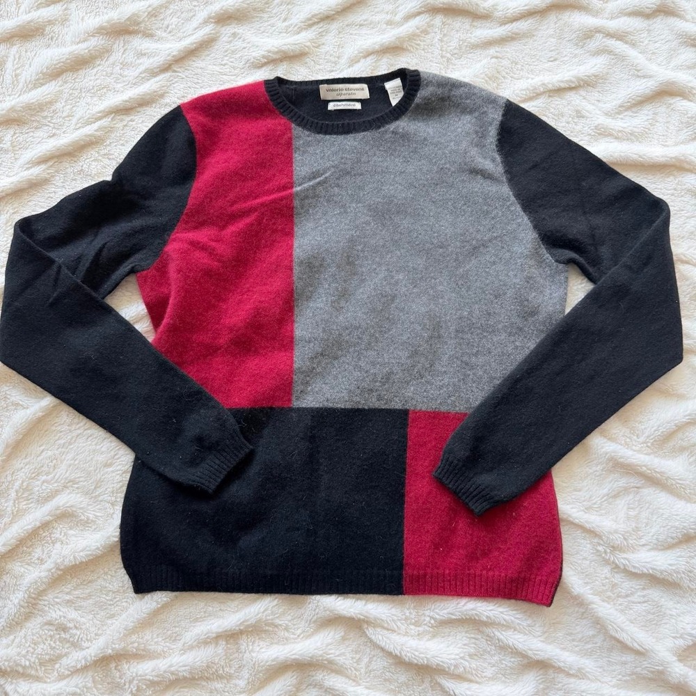 Valerie Stevens Women's Medium 100% Cashmere Colorblock Sweater